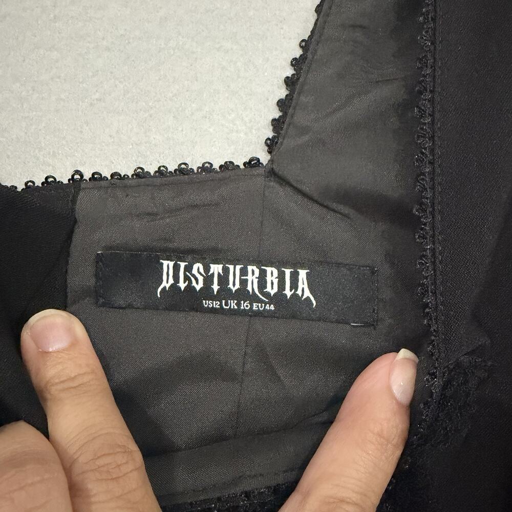Disturbia Corset Mini Dress Size 12 Black Lace Up Back Goth Fairy Steampunk - Picture 11 of 15